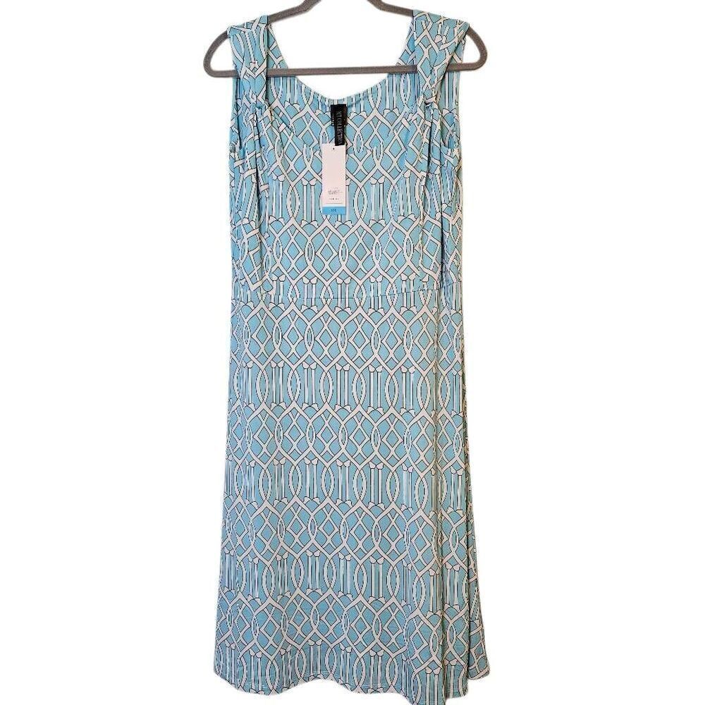 MT Collection dress, light blue and white midi sleeveless.  Size XXL. NWT.   # 8